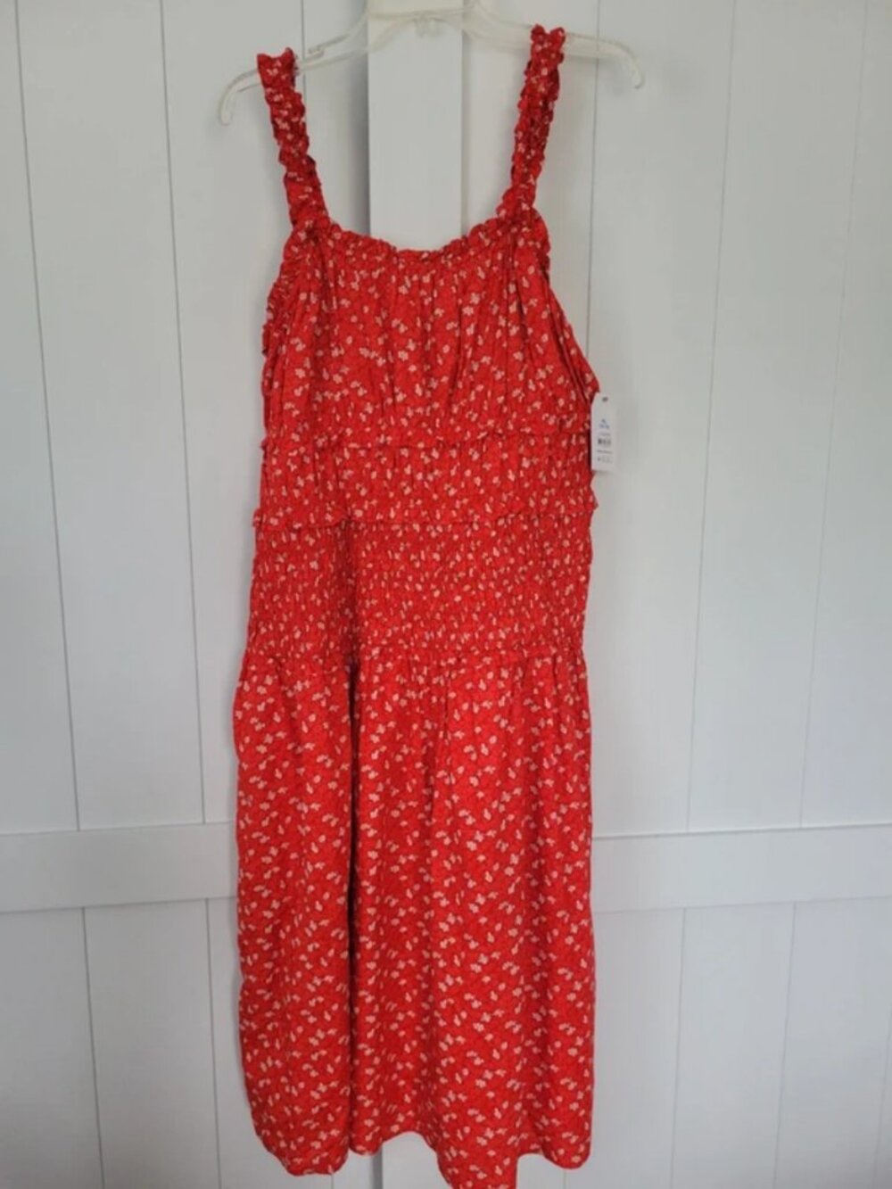 NEW XL Women's Sleeveless Smocked Peasant Midi Dress Rustic Red